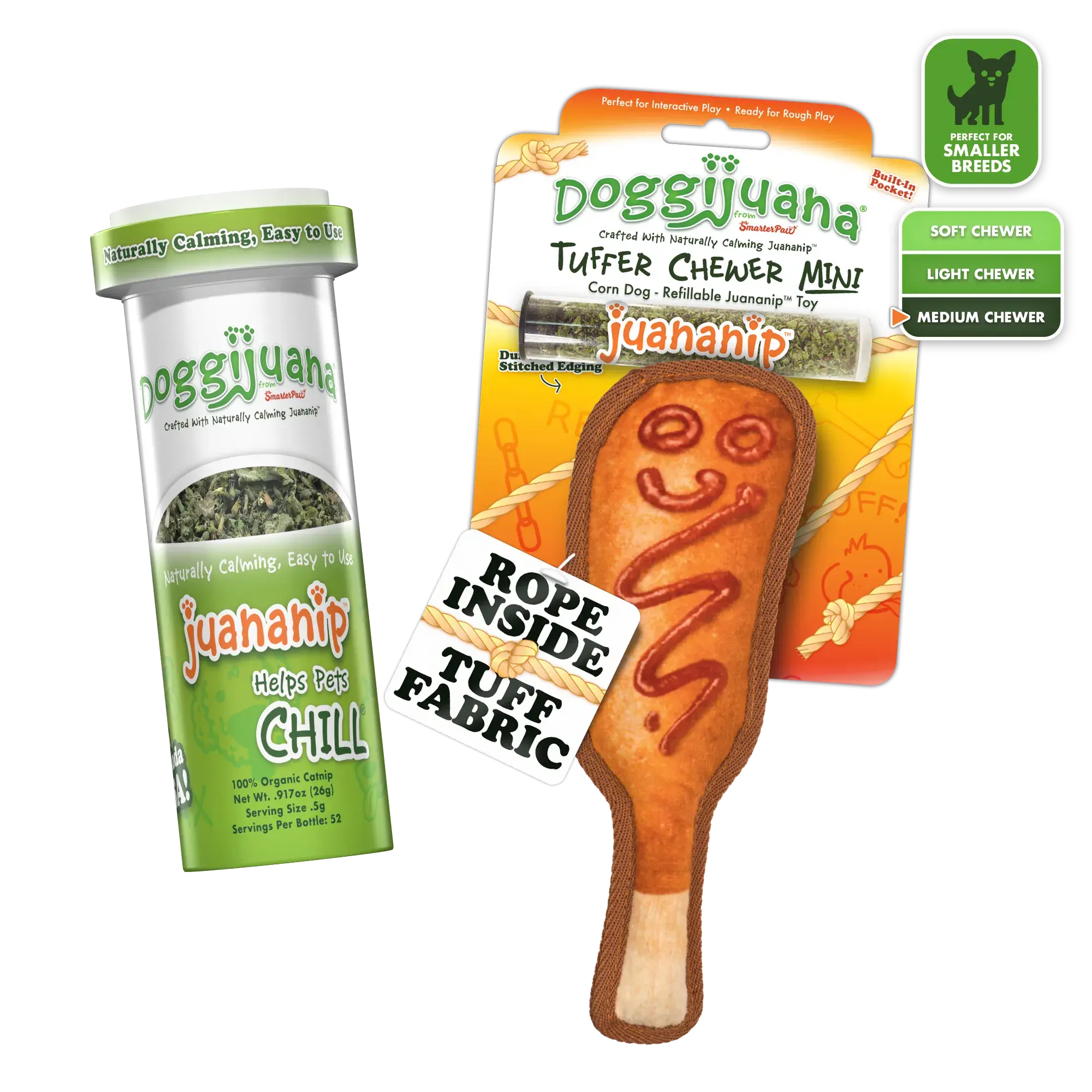 Tuffer Chewer Mini Doggi Duo Bundle - Corn Dog & Juananip