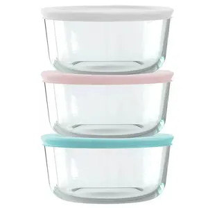 Pyrex ®   Simply Store ®   6-pc 4-cup Round Glass Storage Set with Assorted Color Lids: Small Glass Containers, Dishwasher-Safe
