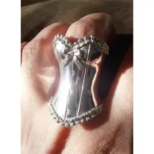 Fugitive Princess!Silver skirt-shaped open ring with a unique niche design, absolutely beautiful and fashionable, a one-of-a-kind ring Stainless Steel Cuban Link Necklace Large Pearl Saturn Water Drop Choker Pendant Surgical Stud Earrings Set Gold Plated