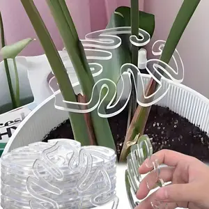 5pcs Acrylic Leaf Shaped Plant Support Stands, Monstera Stem Fixing Clips, Indoor Outdoor Climbing Plant Growth Support Rack, Beautiful Plant Upright Holder Decor