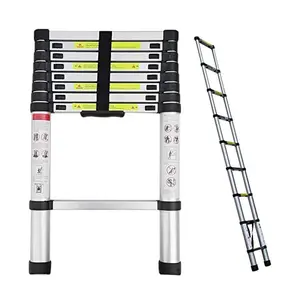 8.5ft Telescoping Ladder Aluminum Extension Ladder Heavy Duty Portable Ladder, 330lbs Load Capacity, 2.4ft Folded Height, with Anti-Slip Rubber Feet Safety Lock Mechanism, for Home, Outdoor