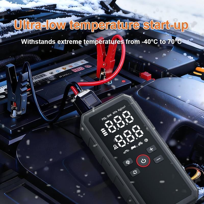 6000mAh Portable Car Jump Starter Air Compressor Wireless USB C Rechargeable with Power Bank LED Light 3 Lighting Modes Compact Lightweight Quick Inflation Tool for Cars Motorcycles Bikes Phones Home Road Trip Emergency Use