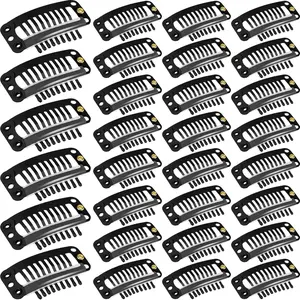 30 Pieces 32 mm 9-teeth Hair Extension Clips Hair Extension Wigs Snap Clips Comb Small Snap Wig Accessories for Women DIY(Black) alligator barrettes