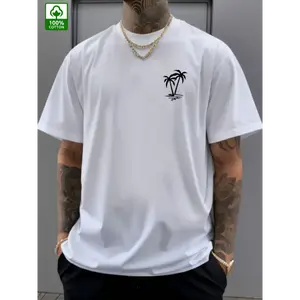 COD Summer Fashion Men's Cotton T-Shirt, Coconut Tree Style Graphic Print, Men's Fashion Outdoor Cotton T-Shirt  Casual Classic Jeans Menswear Original Pants Soft Streetwear Stylish Tops