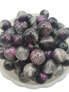 16mm Stylish Playful "Purple Poison" Artificial Resin Beads - Black, Silver, Purple Glitter, 10-Pack DIY Beads Assortment for DIY Beading & Jewelry Making