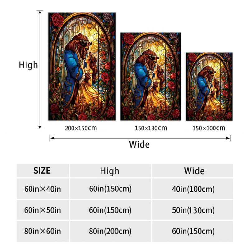1PC Beauty and Beast Cartoon Printing, skin -friendly, warm, soft, four seasons, family office travel thickened flavor blankets birthday gift