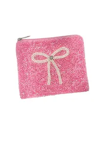 White Bow Beaded Pouch Purse