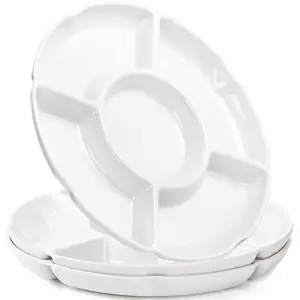 3 Pack Divided Serving Tray, 13 Inch Unbreakable Chip and Dip Platter, Appetizer Serving Plate, 5 Sectional Party Snack Relish Tray for Serving Food, Nuts, Candy, Dried Fruit, Veggies