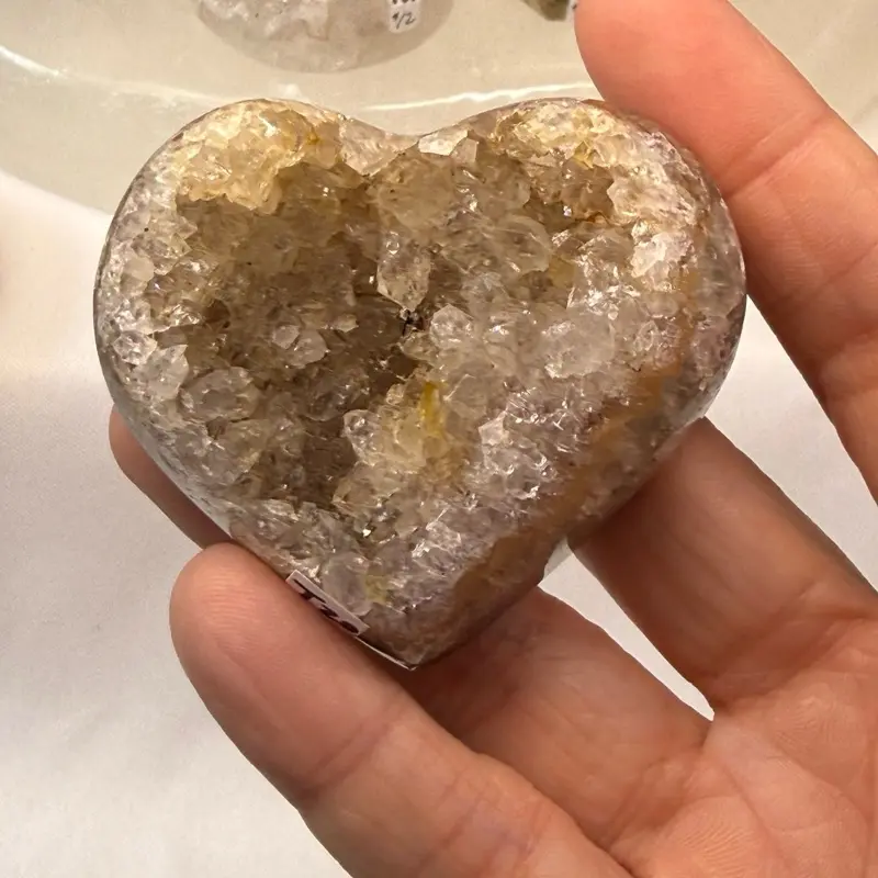 Druzy banded Agate Geode heart (T20) with Agate Layer - Natural Crystal Cluster Specimen