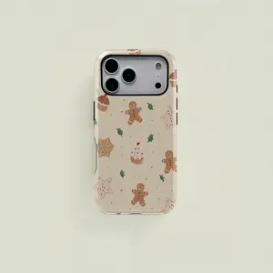 1 pc gingerbread man cookie cupcake pattern double layer protective case, printed mobile phone case, 2-in-1 shockproof mobile phone protective case, mobile phone accessories for iPhone 11 12 13 14 15 16 17 Pro Max for GalaxyA56 A36 A26 A16 Galaxy S25 24 2