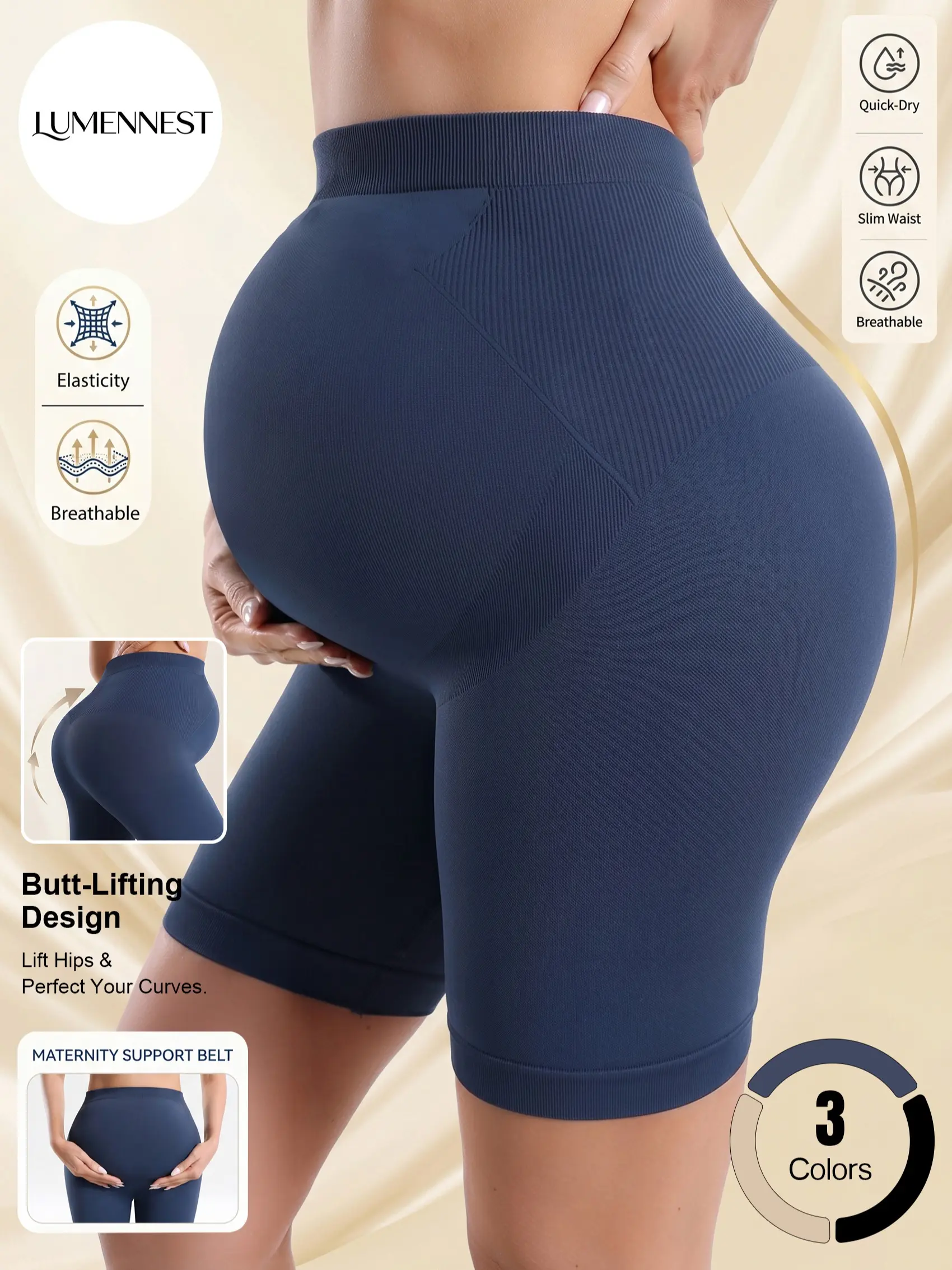 LUMENNEST Women's Basic Seamless High Waist Quick-Drying Yoga Shorts, Workout High Stretch Butt-Lifting Breathable Bottoms, Daily Casual & Maternity Activewear