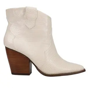 Chinese Laundry Womens Bonnie Crocodile Snip Toe Pull On Casual Boots Ankle High Heel 3" & Up - Off White