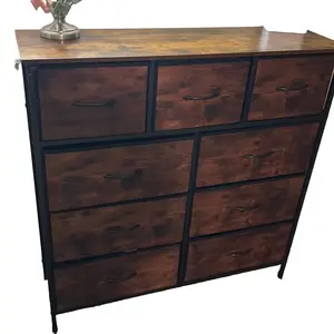 Wooden Frame Dresser with Metal Bars for Stylish and Spacious Storage