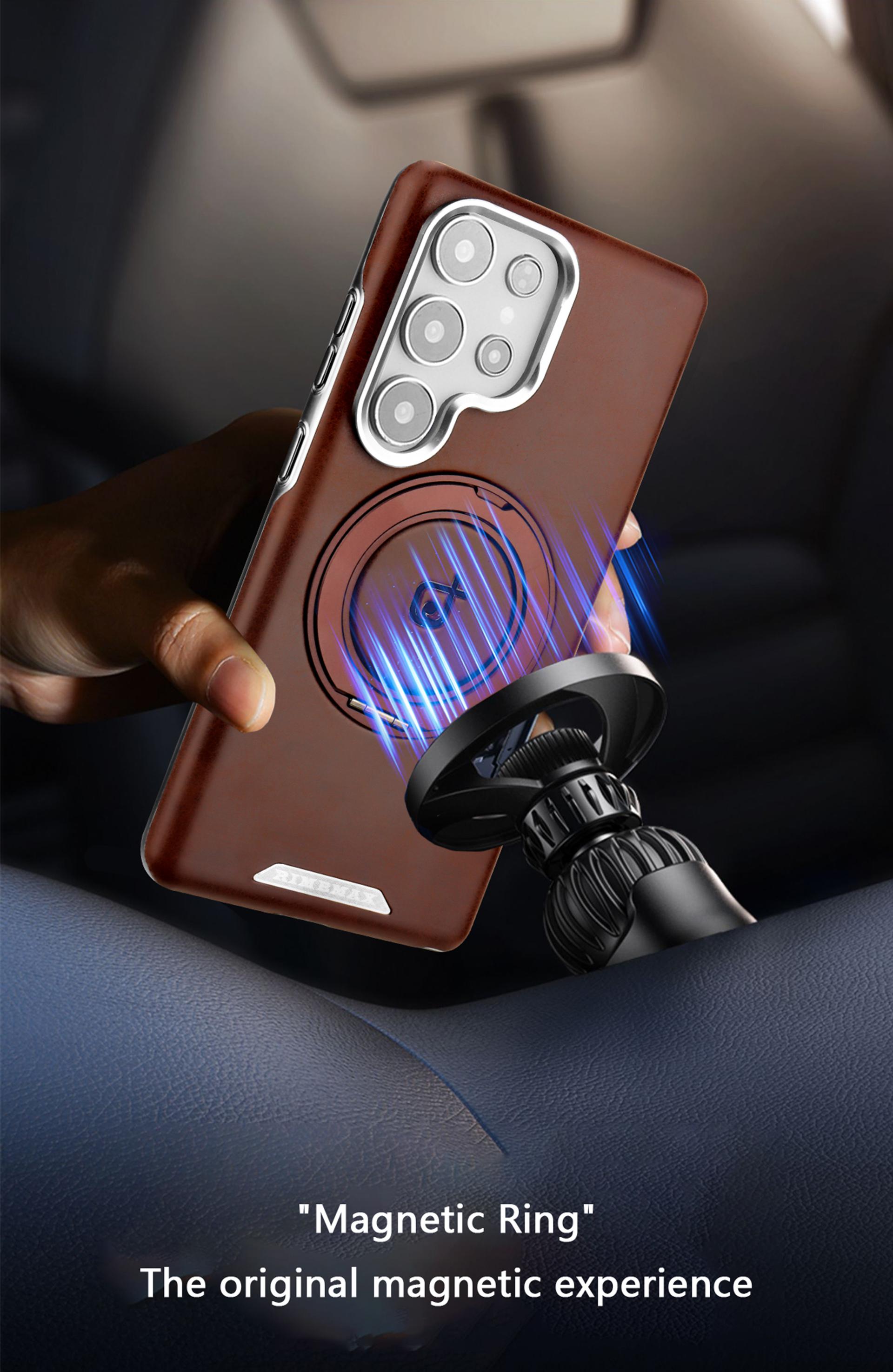 New High-end Leather Texture Magnetic 360° Rotating Stand Phone Case for Samsung Samsung S25Ultra/S24Plus/S23Ultra/S25/S24 Electroplated Plain Leather Full Shockproof Business Protective Cover for Men and Women