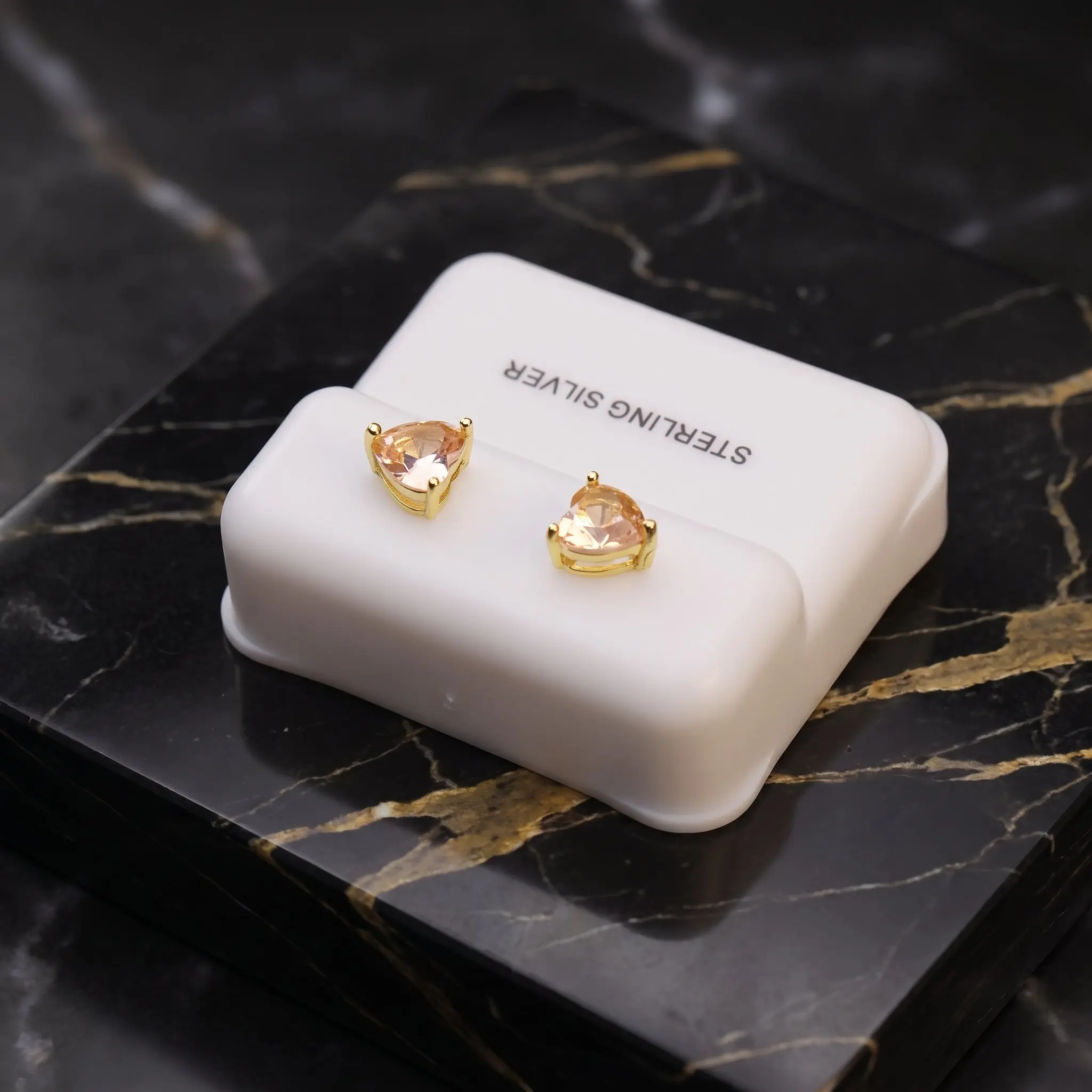 Morganite Cz Earrings Heart 14k Gold Over 925 Sterling Silver 6mm
