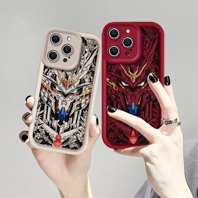 Cool Anime Gundam Mecha Robot Pattern Aesthetic Phone Case for iPhone Samsung 17 16 15 14 Pro Max 13 12 11 XR XS Plus Air Galaxy S25 S24 S23 S22 A56 A55 A54 A53 A52 Shockproof Anti Drop Anti Scratch Durable Impact Resistant Soft TPU Cover gift for boy gir