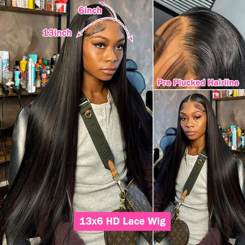 Bling Hair 30 36 Inch Bone Straight Human Hair Wigs 13x6 HD Transparent Lace Frontal Wig 210 Density For Women Pre Plucked Brazilian Lace Human Hair Wig