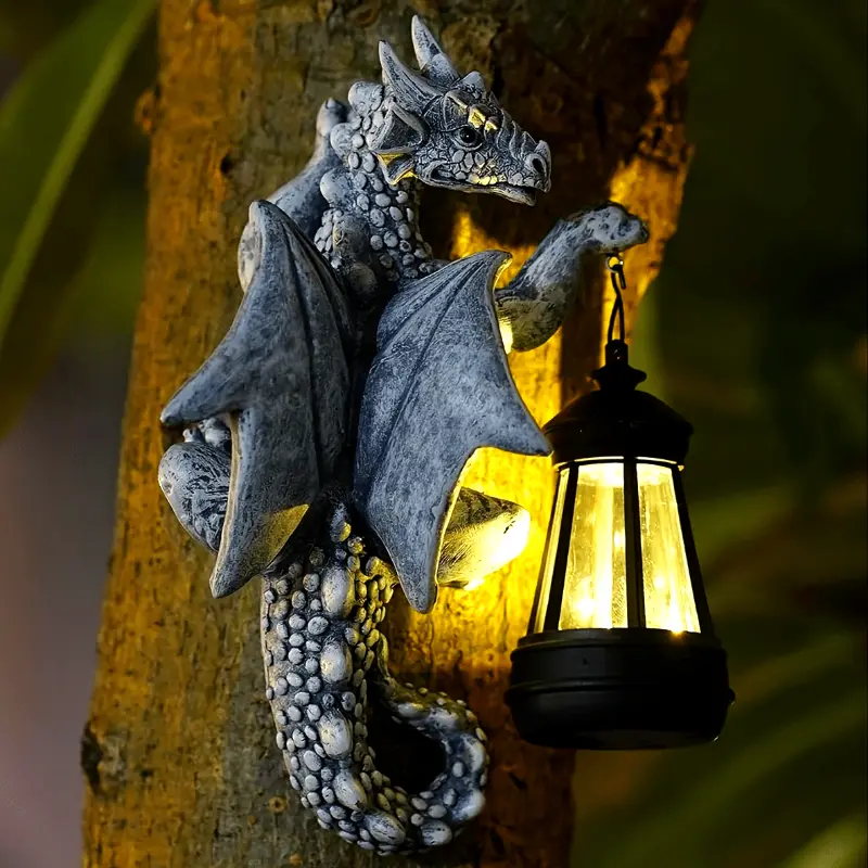 Solar-Powered Dragon Shape Resin LED Dragon Chandelier Solar Lamp, Fantasy Hanging Lantern with Nickel Battery Charging Function, Halloween-Thanksgiving-Hanukkah Indoor-Outdoor Home Decor Supply nm 329238
