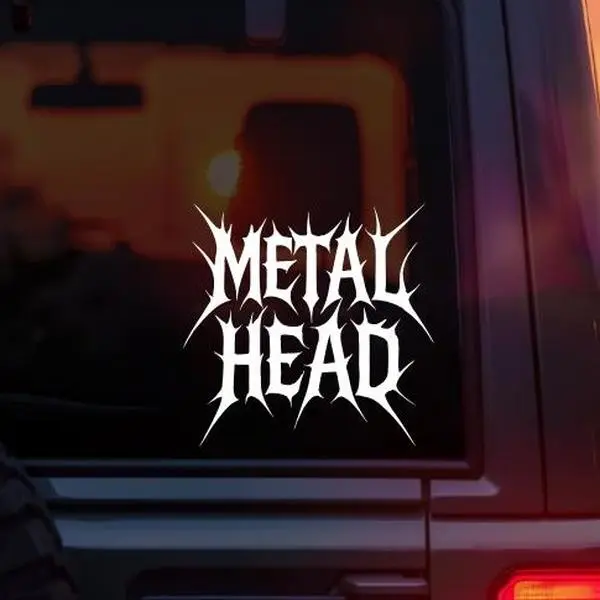 Metal Head Vinyl Car Decal – Death Metal Font Sticker for Car Window Laptop Tumbler – Heavy Metal Music Aesthetic Decal for Metalheads Goth Emo Alt Style Fans