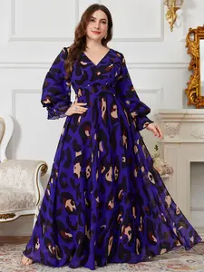 Women's Elegant V-Neck Long Sleeve Maxi Dress, Formal Wear, Fitted A-Line Party Gown, Chic, Classy Modest Dresses, All Season Wearable, Random Floral Design
