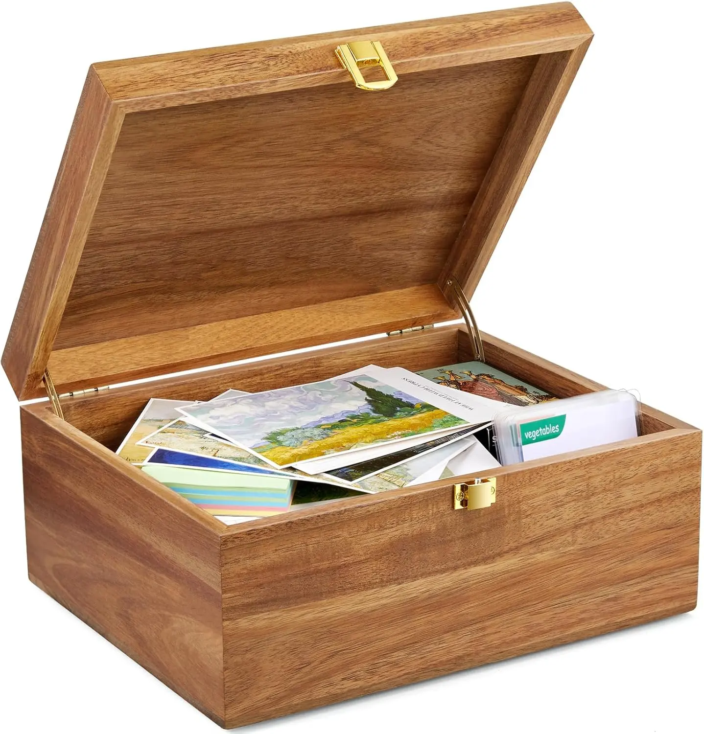 Wooden Keepsake Box, Large Acacia storage box with a Hinged Lid, Memory treasure box for Crafts and Photo Storage