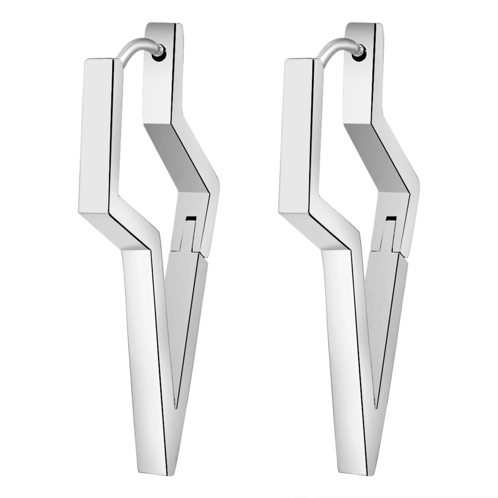 OIDEA Women's Silver Stainless Steel Earrings Set - 35.89mm Lightning Bolt Geometric Punk Earrings, Hypoallergenic Lightweight Ear Hook Dangles for Daily Wear, Gift for Ladies, Hypoallergenic Earrings Set summerwins,summerwins
