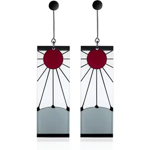 925 Sterling Silver Tanjiro Earrings,Anime Cosplay Tanjiro Black Earrings Ear clip For Men Women Earrings