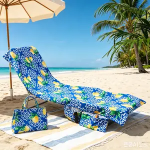 Lounge Chair Towel Cover, Chaise Lounge Cover , Beach Chair Covers with 2 Pockets for Pool Sunbathing Beach Garden Courtyard Outdoor Trips, 125x75cm
