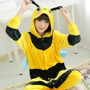 Adult Anime Kigurumi Onesies Cosplay Bee Costume For Women Animal Honeybee Onepieces Sleepwear Cartoon Fleece Jumpsuits Pajamas