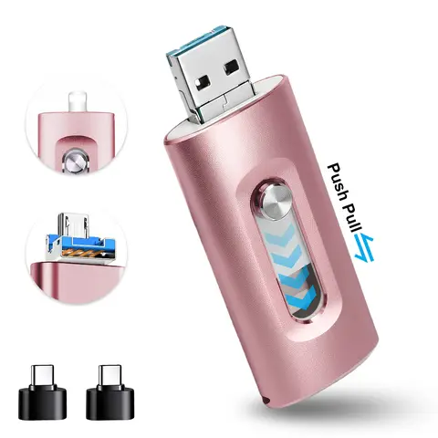 4 in 1 USB Flash Drive, High Speed USB 3.0 Memory Storage, OTG Flash Pen Drive with Free Type-C, Easily Back Up and Save Photos Videos, USB Memory Stick Thumb Drive for iPhone/iPad/Android/PC