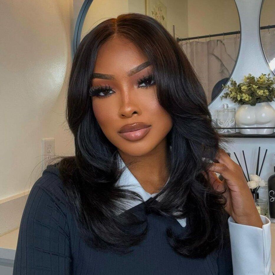 [Spring Essential] Wiggins Hair 220% Density Glueless Layered Cut Yaki Straight Bob Wig 7*5 Lace Closure Wigs Human Hair Ready To Go And 13*4 Lace Front Wig Pre Cut Lace Pre Plucked Beginner Friendly #SpringStatements #WeeklyDeals