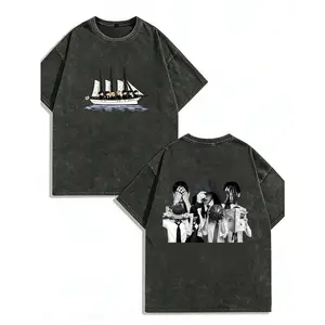 100 Percent Cotton Oversized Graphic T-Shirt Pirate Ship And Characters Design Summer Casual Wear Fashionable Street Retro Style