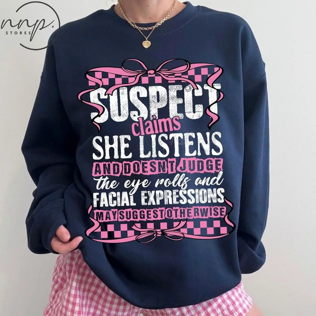 Suspect Claims She Listens And Doesn't Judge Shirt, Suspect T-shirt, Trending, Preppy Sweatshirt, Pink Coquette Hoodie C