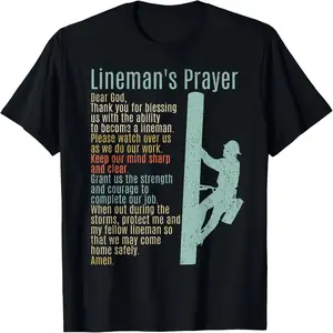 Lineman's Prayer 100% Cotton T-Shirt - Short Sleeve, Crew Neck, Cartoon Design | Machine Washable