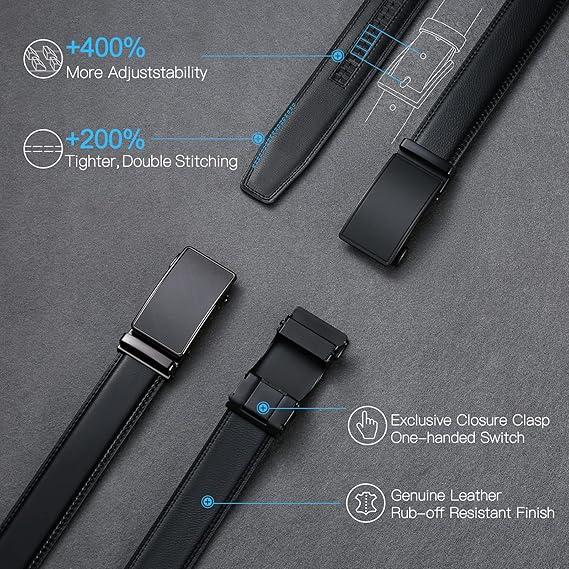 Men's 2 Pack Ratchet Belt Set in Gift Box - Adjustable Leather Belts for Dre   ss & Casual Wear - Perfect Fit for Various Waist Sizes