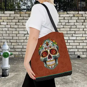 Mexican Art Tattoo Inspired Tote Bag - Burnt Orange