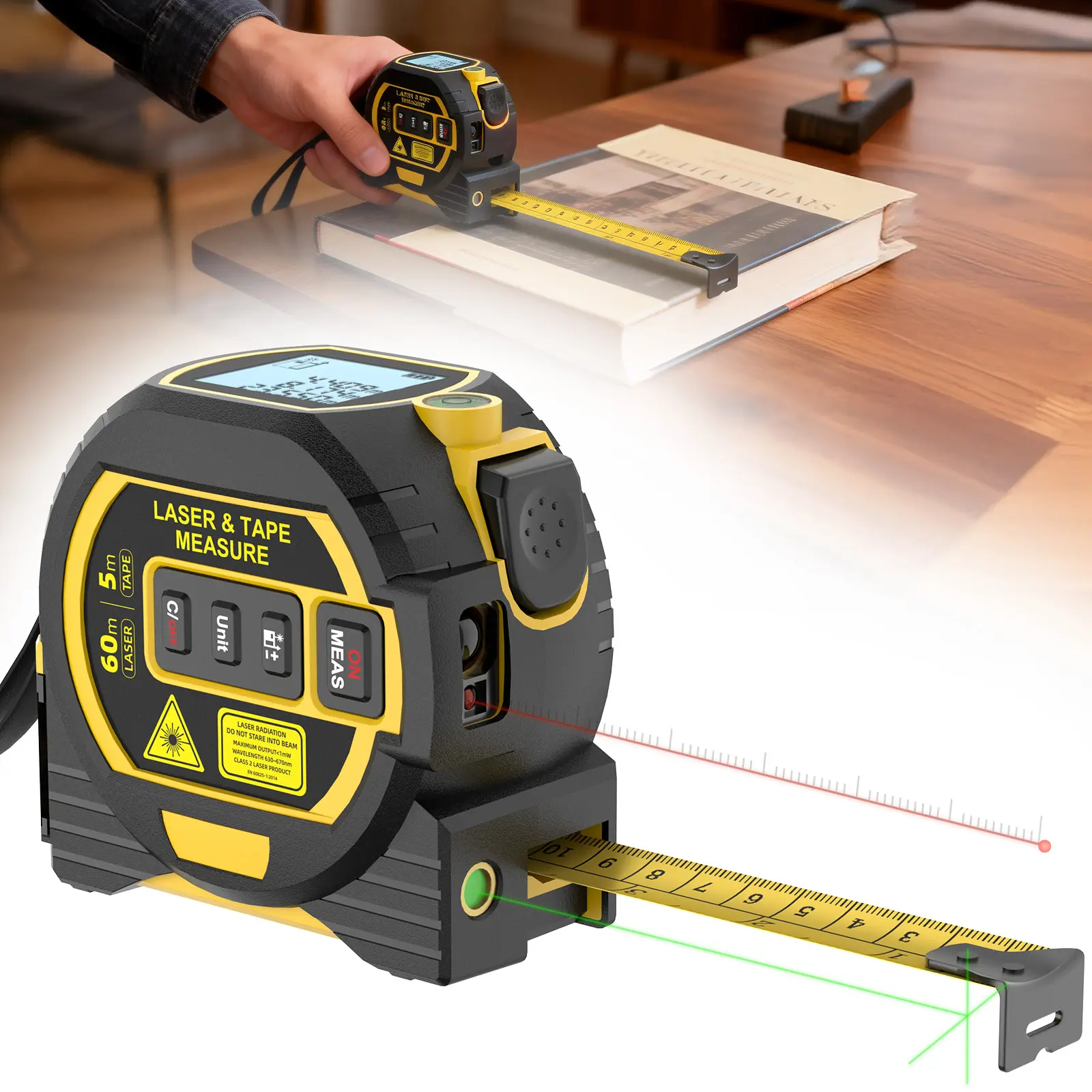 Laser Tape Measure 3 in 1 Laser Rangefinder Tape Measure ,Digital Tape Measure with Laser Distance Measuring Tool, LCD Display, Electronic Measuring Tape for Home, Construction and Engineering