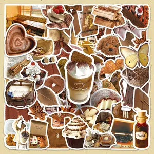 Brown Theme Sticker, 50pcs/set Scrapbooking & Journal Making Material Paper, Scrapbook Page, DIY Decorative Sticker for Stationery & Computer & Water Bottle