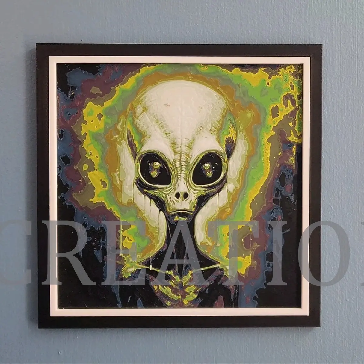 3D Printed Alien Portrait With Frame, Wall-mounted