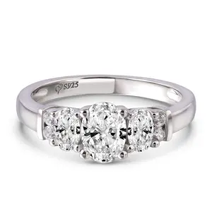 Jeulia 3-Stone Moissanite Engagement Ring for Women | Oval Cut Solitaire Promise Ring | 925 Sterling Silver Gold Plated Stackable Wedding Band Bridal Set | Gift for Her with Jewelry Box