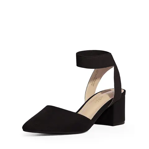 Dream Pairs Women's Elegant Fashionable Block Heeled Sandals - Black Suede, Pointed Toe, Chunky Sole, Elastic Ankle Strap, Flexible Padded Insole, Dressy Platform, Comfortable Heels Footwear for Formal Occasions