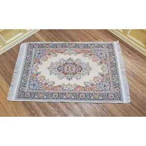 Dollhouse Rug Large Beige 9" x 6" with Fringe 1:12 Scale Miniature Carpet