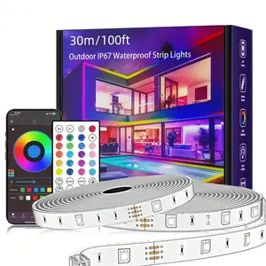 [100ft LED Strip Lights] NBBUFF 100ft RGB LED Strip Lights | High Quality, Remote Control, Music Sync, 24V Mains Powered | for Outside Garden House Pool Roof Lawn Decor, Perfect Gif