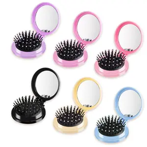 6 Pcs Mini Hair Brush, Compact Travel Hair Brush, Portable Travel Brushes for Hair with Makeup Mirror, Round Hair Massage Comb for Women Girls, 6 Colors