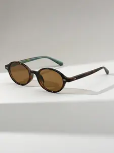 Vintage Tortoiseshell Oval Sunglasses, Colorblock Temple Design, Essential Uv400 Protection, Casual Style, All Seasons Wear, High Quality Sunglasses, Vintage Trendy Sunglasses