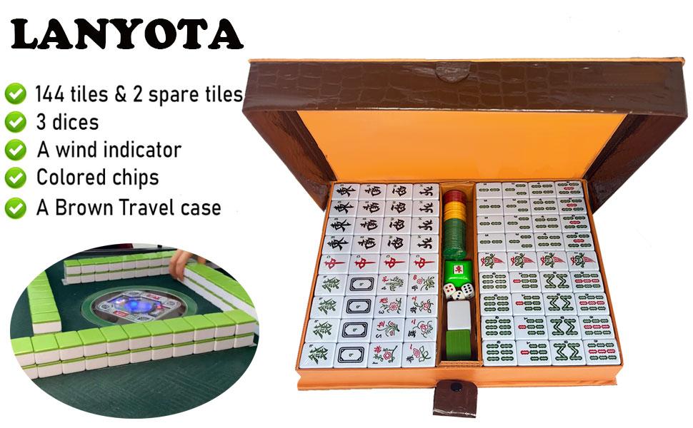 Mahjong Set,Chinese Mahjong Game Set with Carrying Travel Case, 1.5'' Large 146 Tiles with Arabic Numerals, 3 Dices, A Wind Indicator, A Set of Chips, Mah Jongg Set