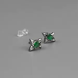 Niche irregular green diamond shaped synthetic zircon earrings for men and women with a sense of luxury ins unique neutral earrings for commuting