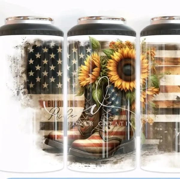 4 in 1 Can Cooler - sunflower boots Beverage Bottle Beverage Bottled