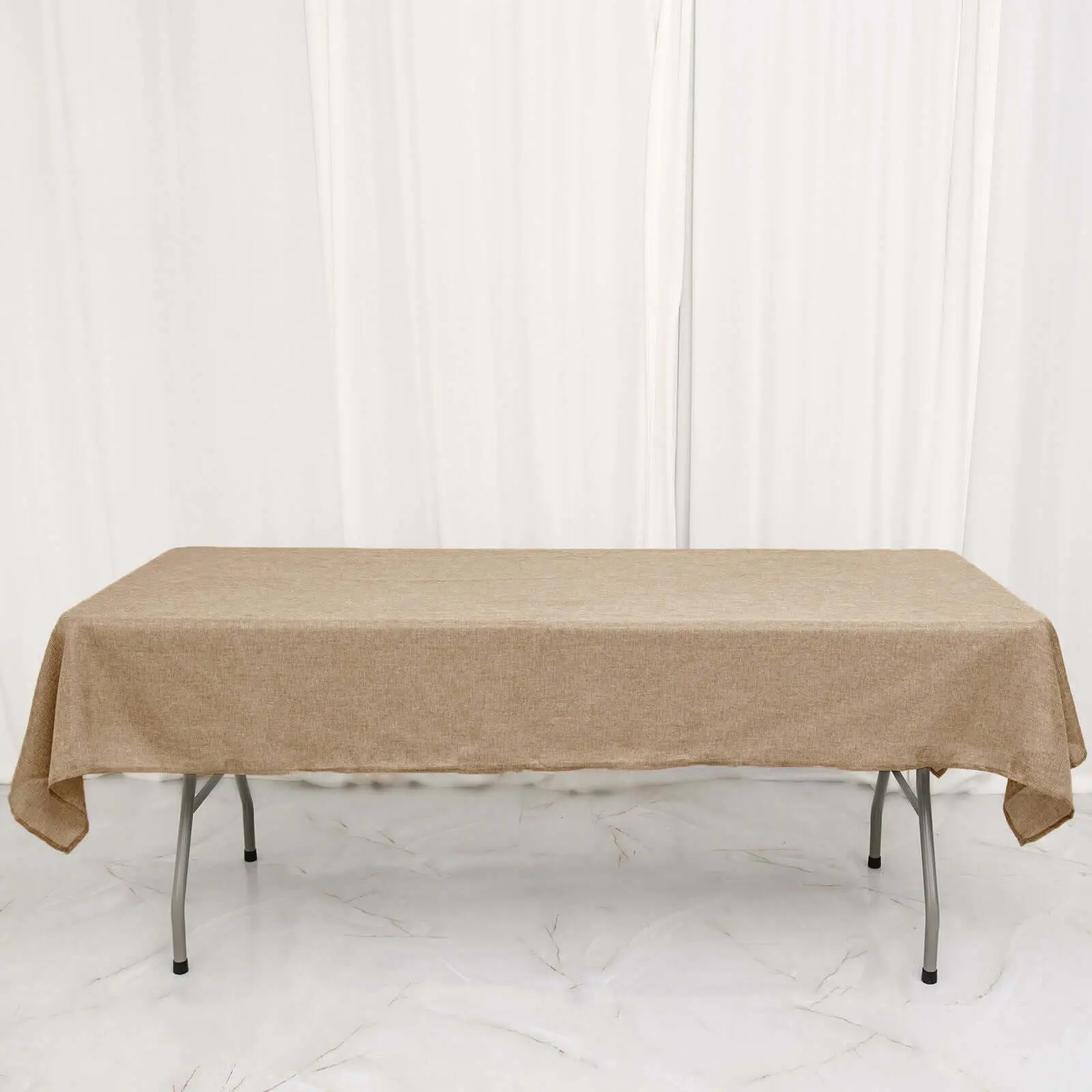 54"x96" Rectangular Natural Faux Burlap Jute Tablecloth - Solid, Twill Weave Rustic Kitchen Linen for Events, Household Use