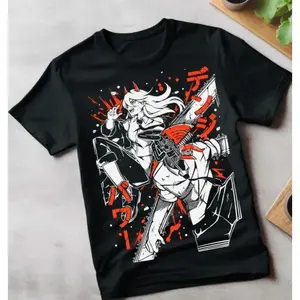 Chainsaw Man Power Anime Graphic T-Shirt, Red & Black Print Unisex Cotton Streetwear Tee, Casual Crew Neck Top for Manga Fans & Daily Wear